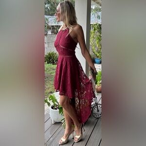 Elegant Lace Burgundy Asymmetrical Dress size M/L